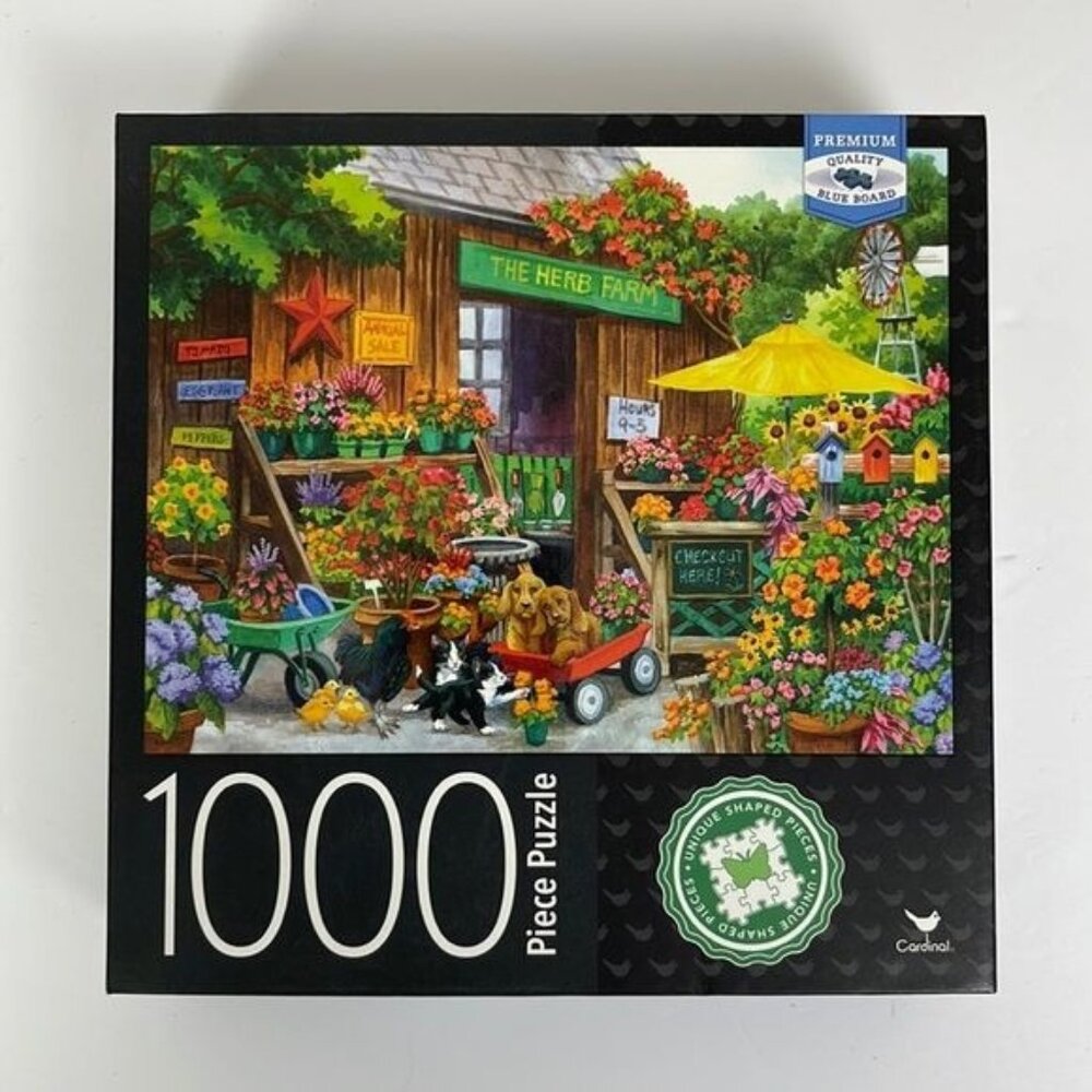 Herb Flower Farm Puzzle 1000 pc NEW cats dogs pets country plants boho